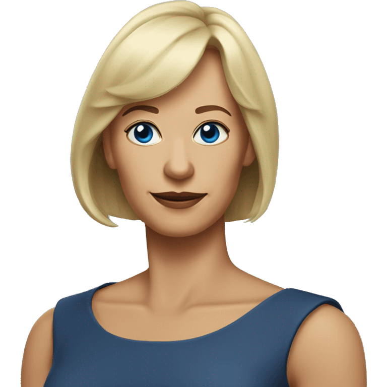 widow with blonde, shoulder length hair with bangs all across forehead and sides swept back from face, blue eyes,  60 years old, 180 pounds emoji