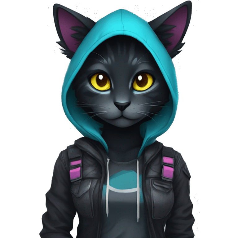 Edgy Shy Anthro cool pretty colorful dark cat-fursona techwear emoji