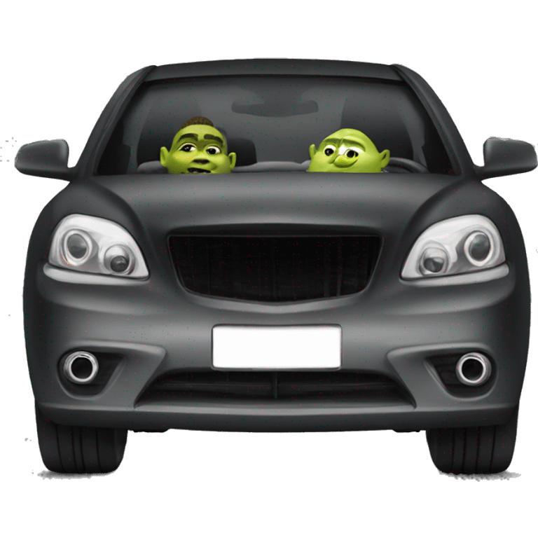 Shrek driving a black luxury car emoji