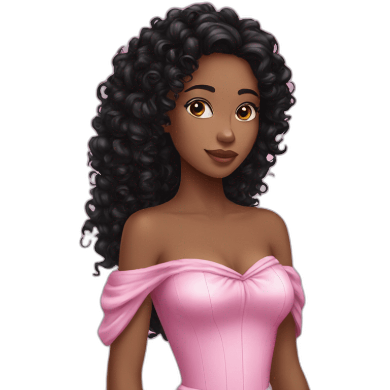 Pink princess black curly hair long emoji