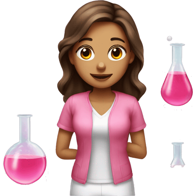 beautiful girl with brown hair doing pink chemistry  emoji