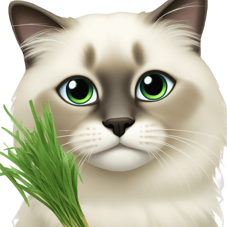 birman cat eating grass emoji