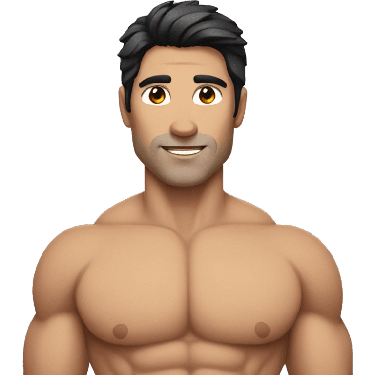 A grey muscular man with black hair emoji