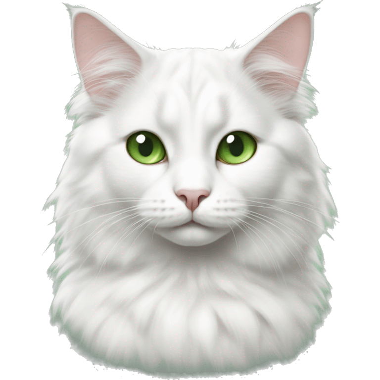 Fluffy white Turkish van cat with gray cow spots green eyes emoji