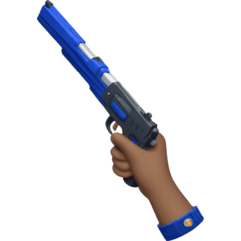 White hand holding dark blue nerf turn emoji