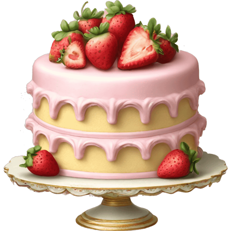 vintage rococo pale pink cake with strawberries emoji