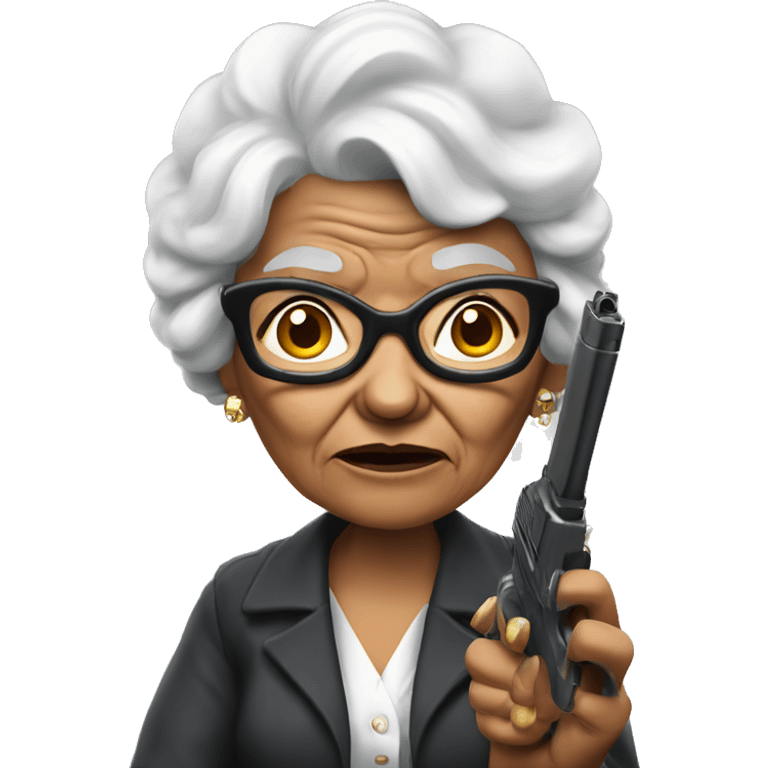 A gangster grandma holding a gun emoji