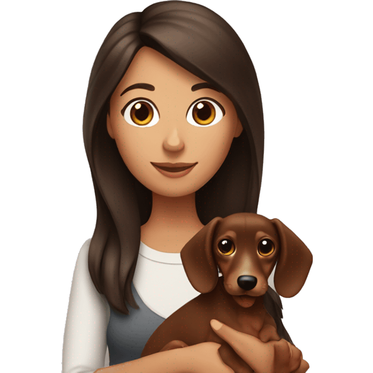 Brunette holding brown dachshund emoji