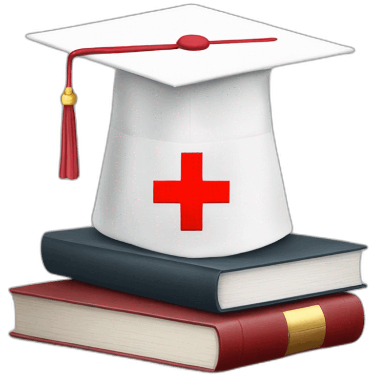 White Student cap with red medical cross On a stack of books emoji