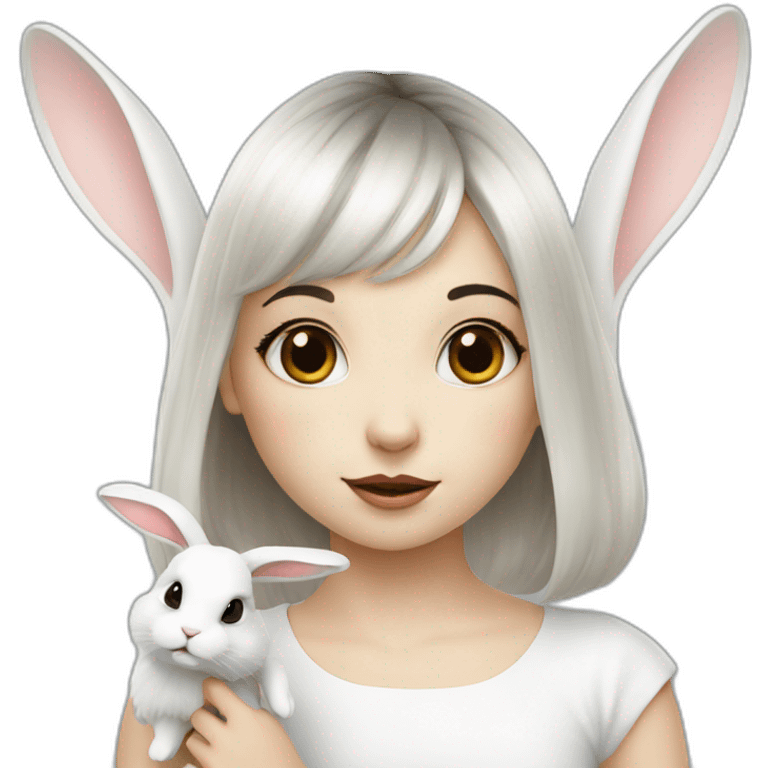 white rabbit with a little girl with black bangs emoji