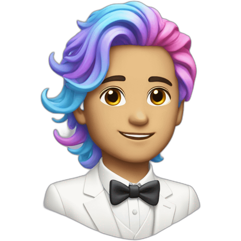 Posh-boy-with-white-suit-and-rainbow-unicorn-hair emoji