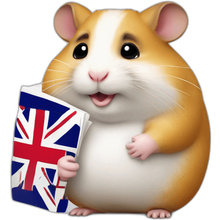 Fat hamster is waiting with documents and uk flag in hand emoji