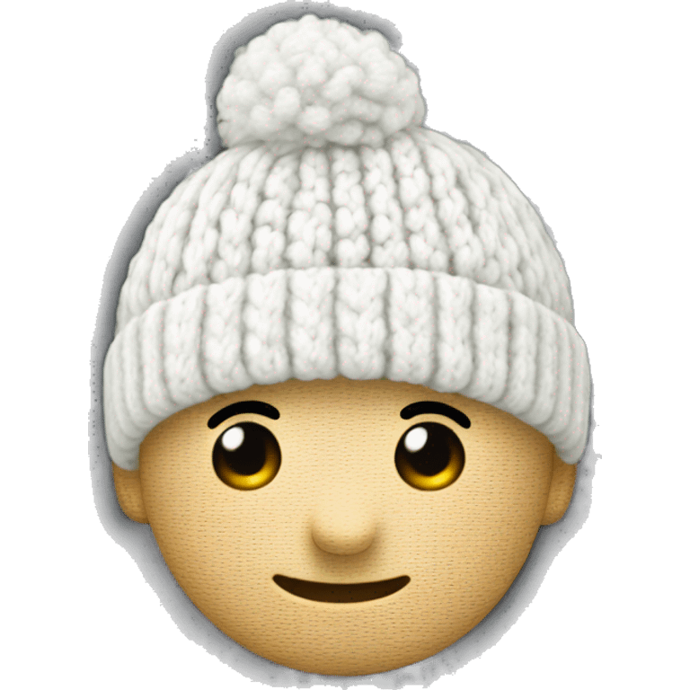 white knitted wool cap with cotton ball emoji