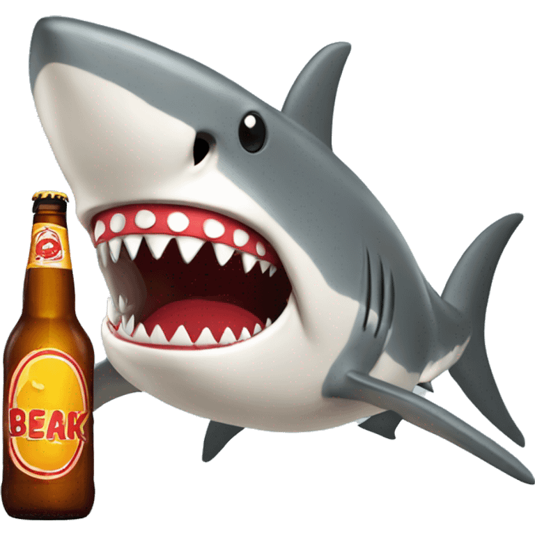 Shark with red teeth opening large beer bottle with teeth  emoji