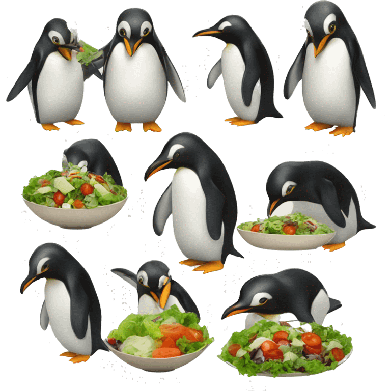 Penguins making salad emoji