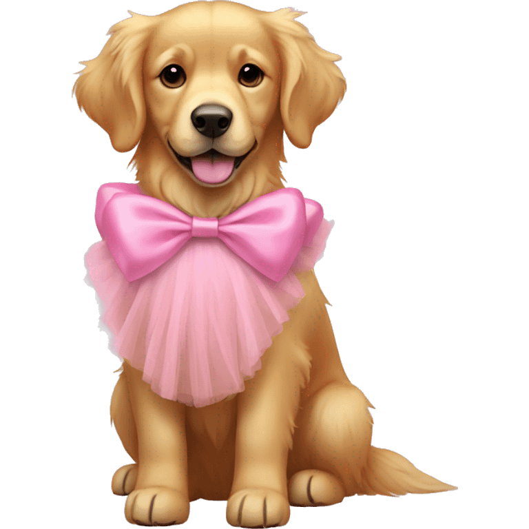 Full body Golden retriever wearing a pink tutu and bow emoji