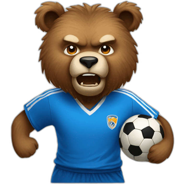 Angry Bear playing soccer with a blue shirt emoji