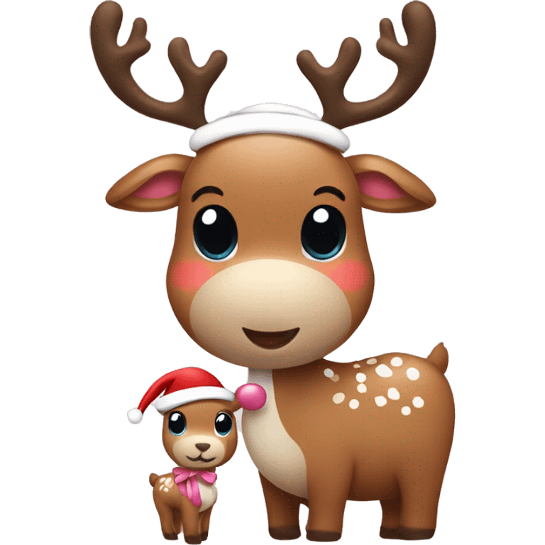 reindeer with santa hat and baby pink bows emoji