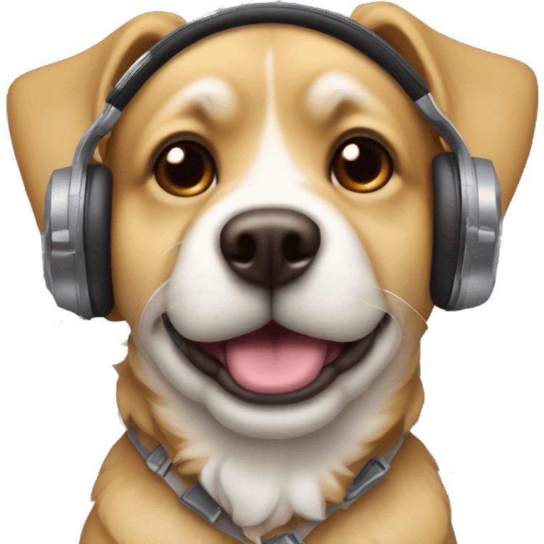 Chien avec un casque de musique sur la tête avec des yeux en forme de cœurs emoji