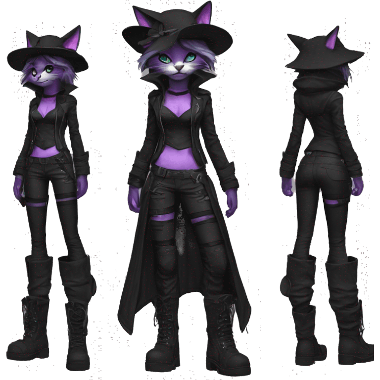 Edgy Beautiful Cool Anthro dark cat-fursona punk techwear fiddler hat emoji