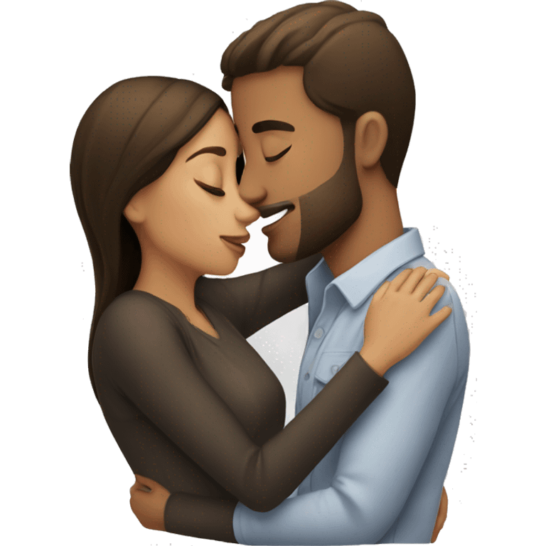 White, brunette male kissing a brown brunette girl emoji