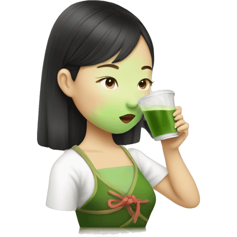 chinese girl drinking matcha emoji