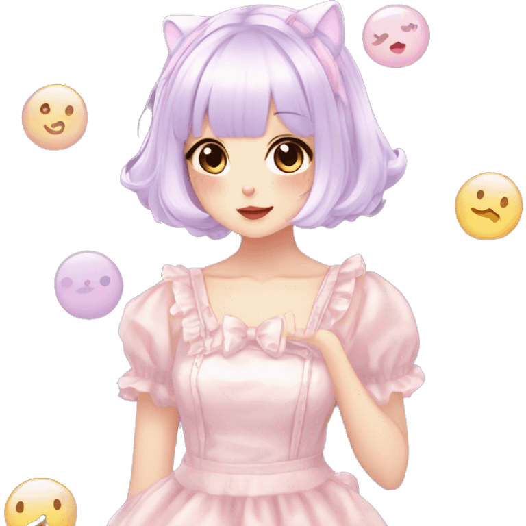 Shiny Blushing Cute Kawaii Pastel Lolita Anime Catgirl short hair Trending Style Cottagecore Pastelcore  emoji