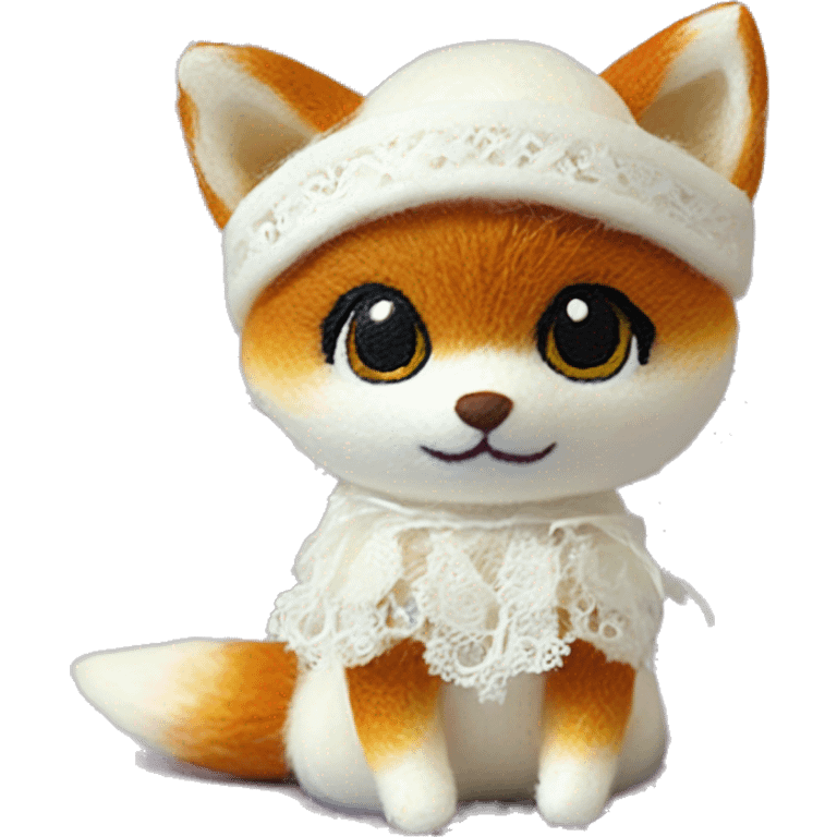 cute white toy fox calico critter felt collectible toy not real animal lace trim outfit emoji