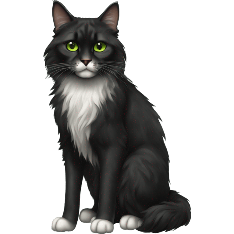 Black maincoon cat green eyes full body emoji