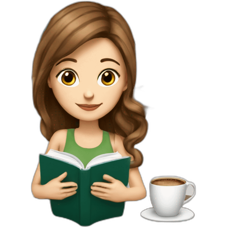 white-girl-brown-hair-reading-a-book-with-cappuccino emoji