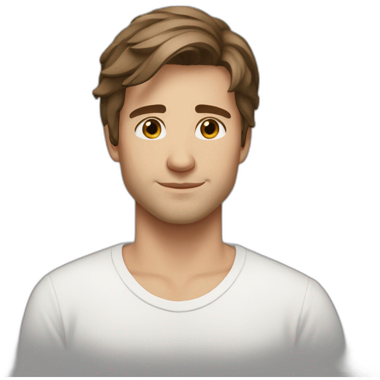 22 years old, Russian guy, shoulder-length brown hair, white T-shirt emoji