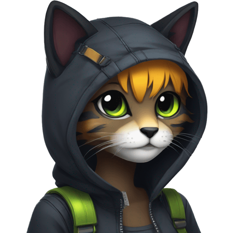 Edgy Shy Anthro cool pretty colorful dark cat-fursona techwear emoji