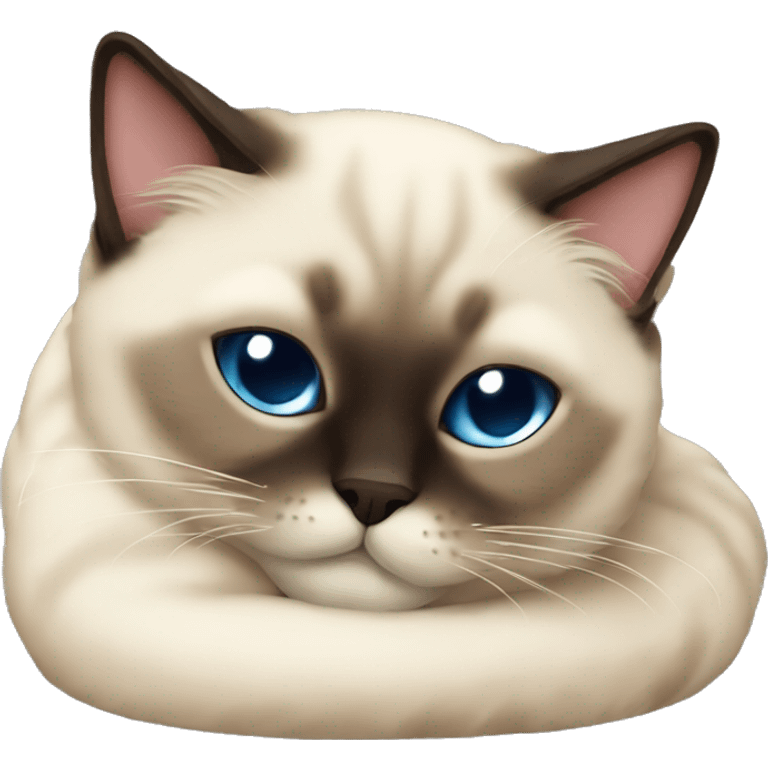 fluffy siamese cat curled up sleeping emoji