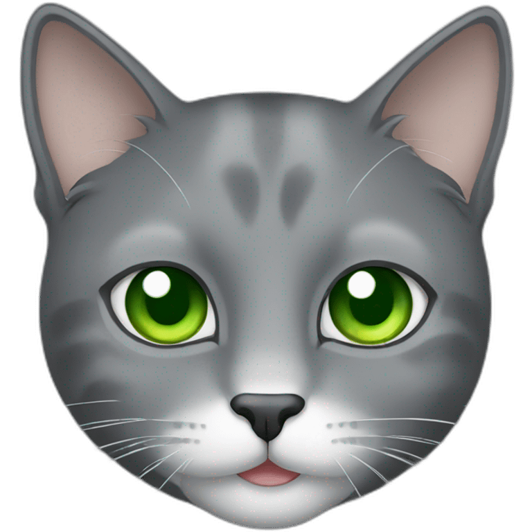 Gray cat with white mouth and green eyes emoji