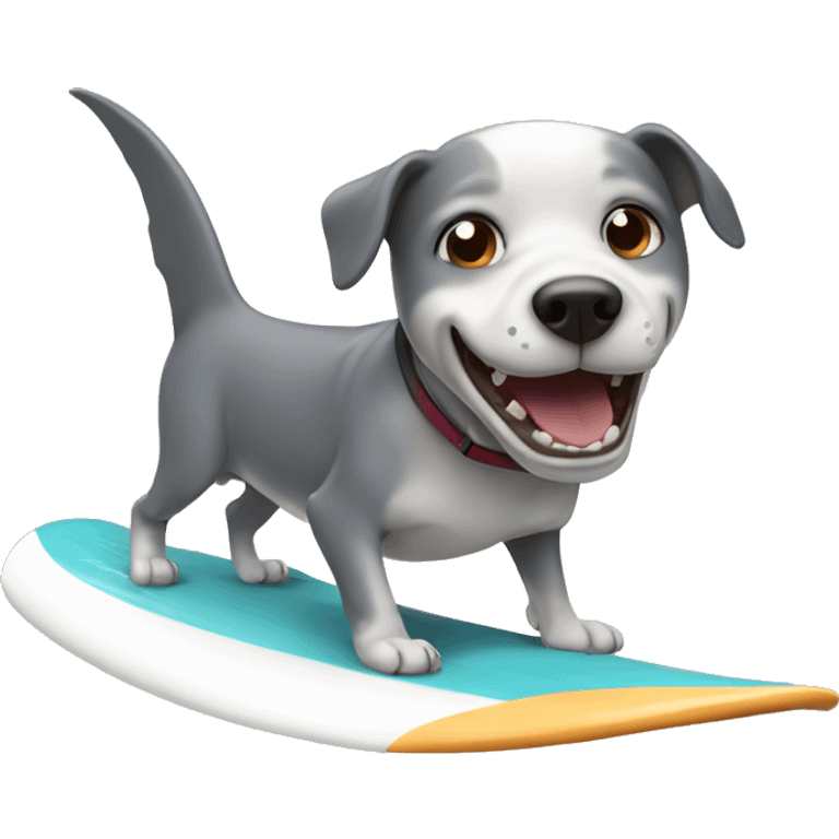 Dog surfing with a shark emoji