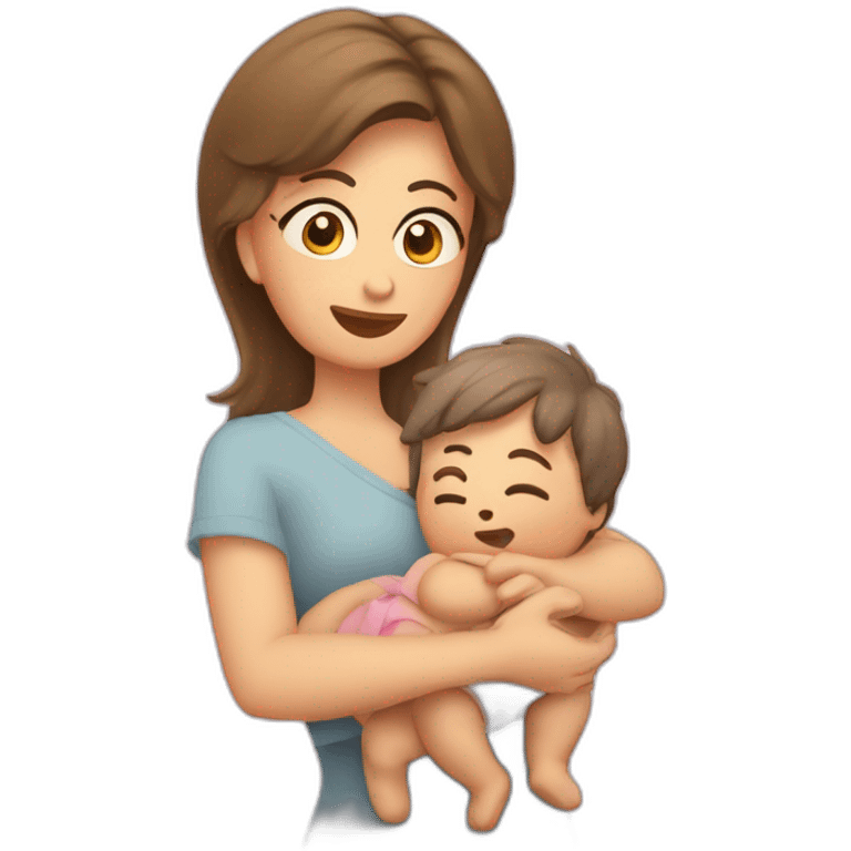 Madre con cara de desesperada mientras coge a su bebe que llora emoji