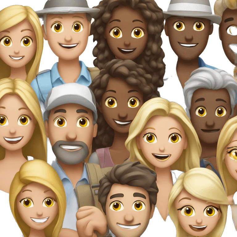 White group of people who are exciting for vacation and sun emoji