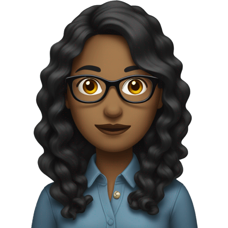 woman, long little bit wavy black hair, glasses emoji