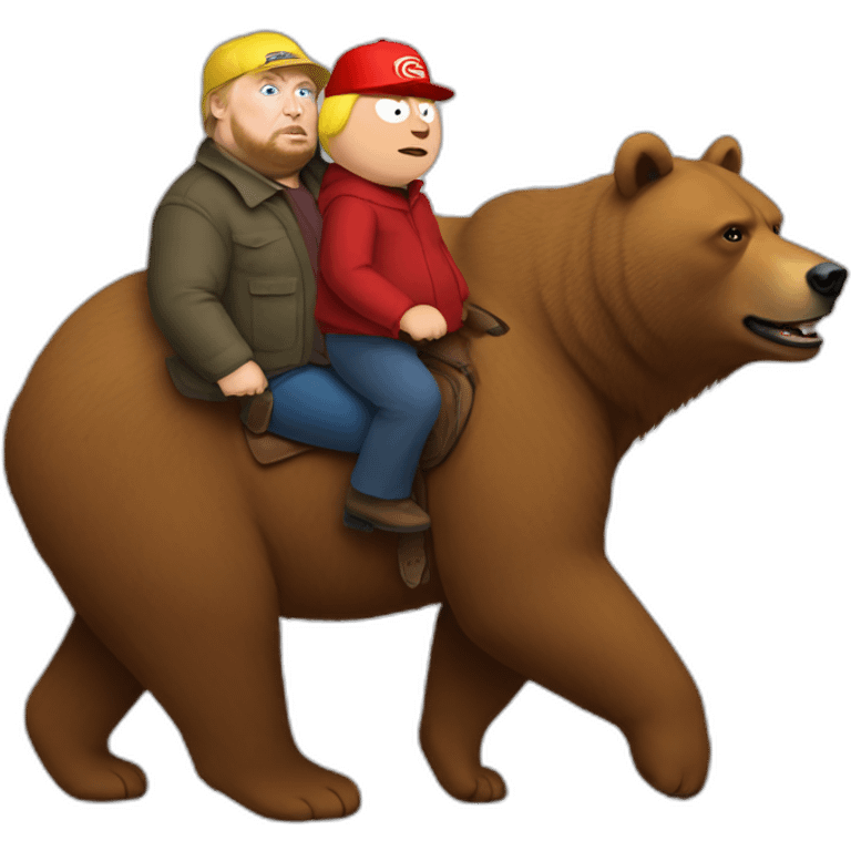 eric cartman and trump riding on a brown bear emoji