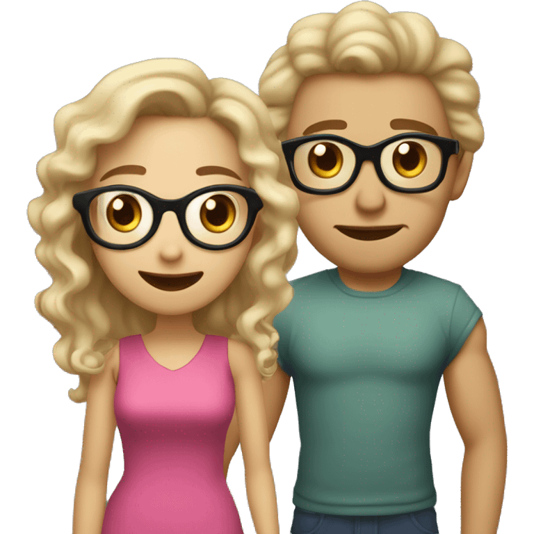 Smoothie date. woman light skin, shoulder-length curls, glasses, and a slightly shocked expression, as if she’s not excited about the date. The man should have an emo hairstyle and light or olive skin, with a happy and enthusiastic expression emoji