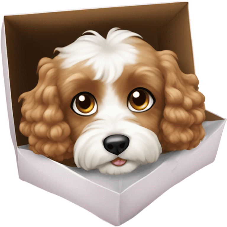 beige and white cavapoo in gift box emoji