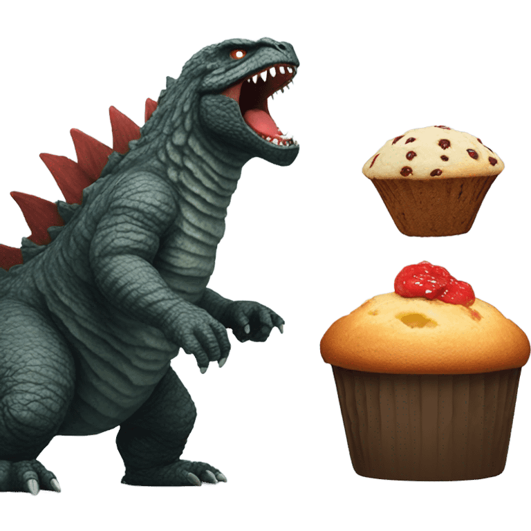 Godzilla fighting a muffin  emoji