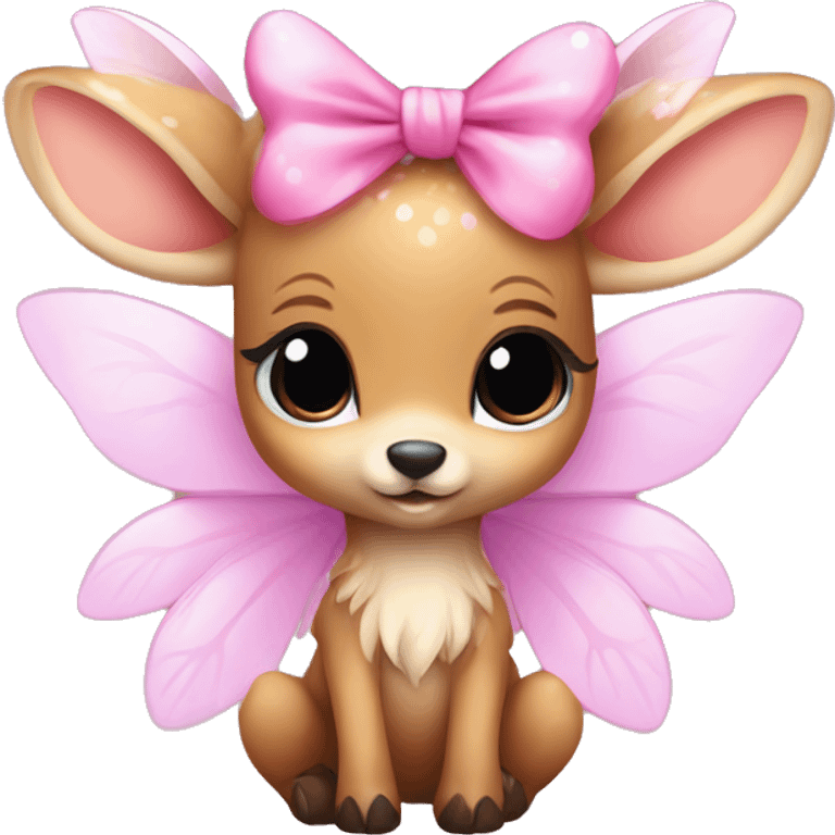 baby deer with fairy wings and a pink bow around its neck  emoji