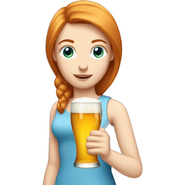 ginger straight hair and blue eyes woman with a beer on the hand emoji