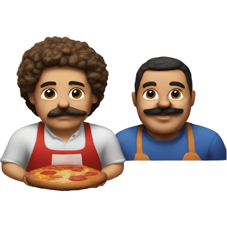 Mustachioed and fat man makes pizza with love emoji