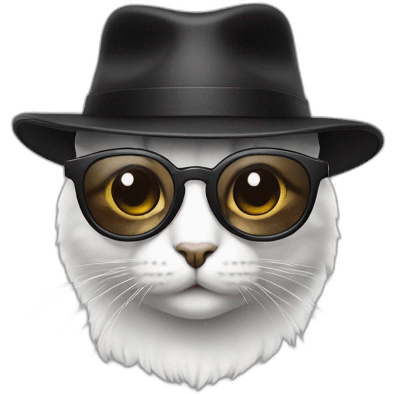 Un Chat avec costume lunettes et chapeau noir emoji