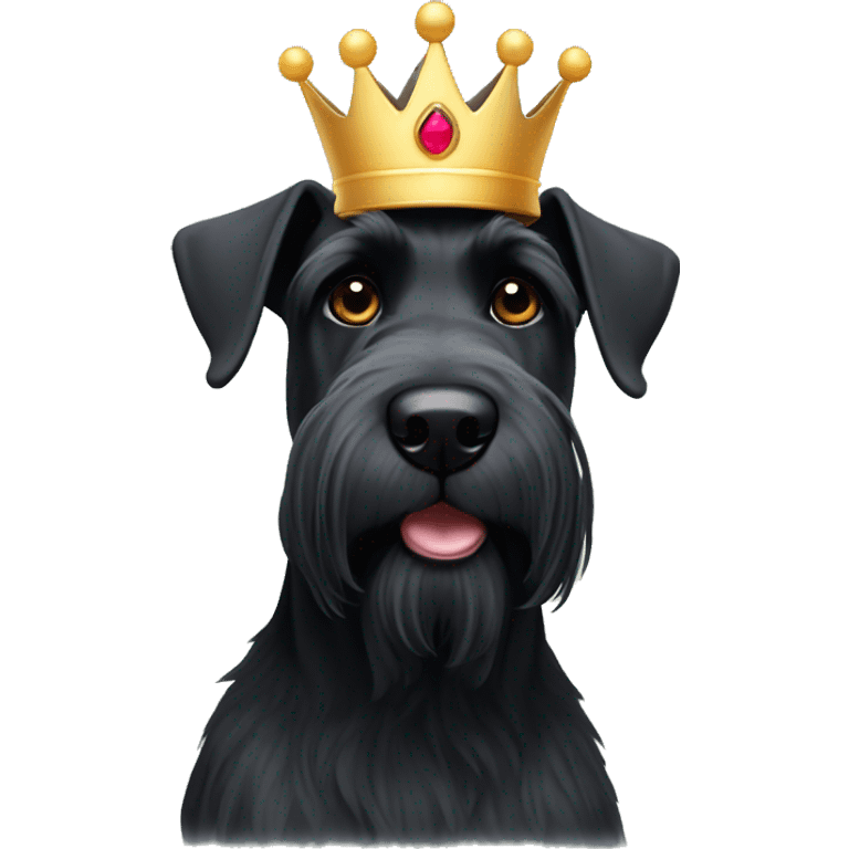 A black giant schnauzer with a crown on her head emoji