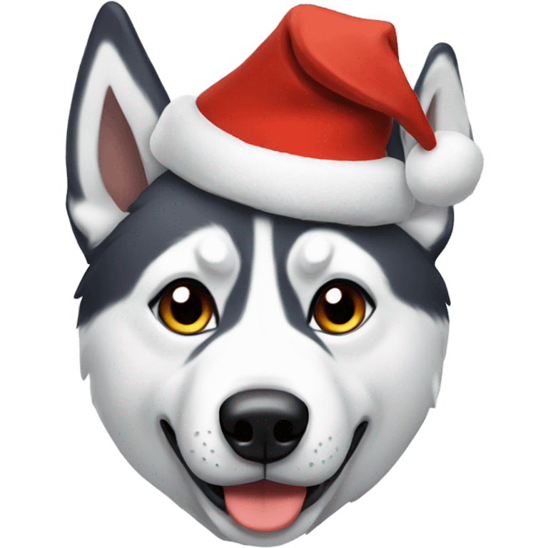 Husky wearing Christmas hat emoji