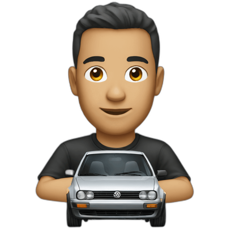 young man driving volkswagen golf 4 emoji