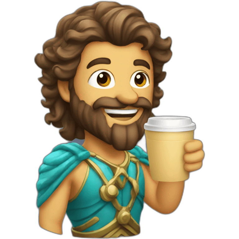 happy Poseidon drinks coffee emoji